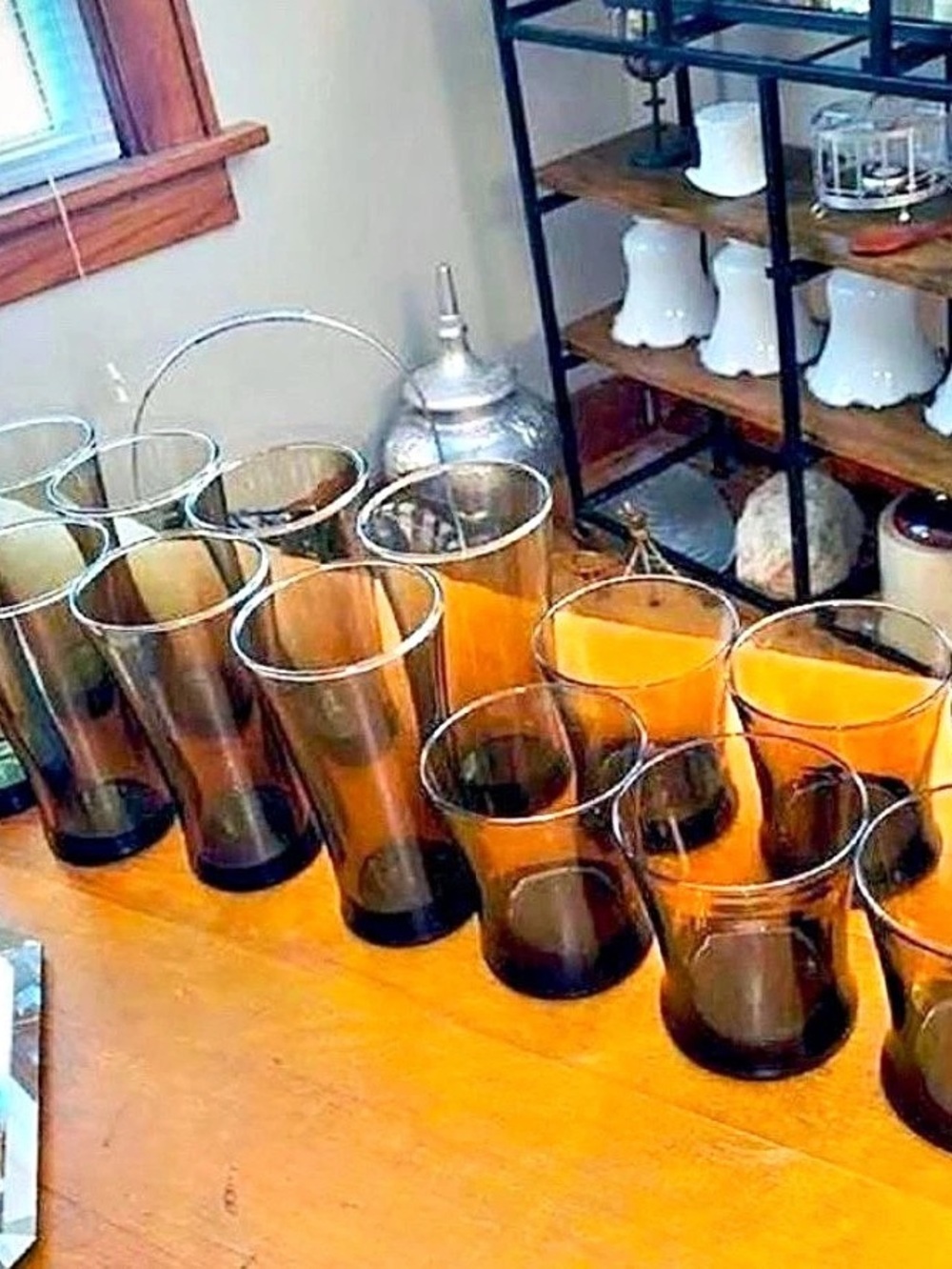 Vintage Anchor Hocking Linden Mocha Glassware 14 Pc set,Mid Century Tawny Tumblr